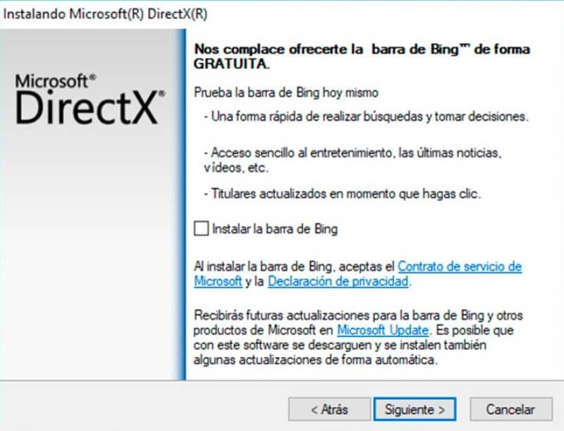 instalación de DirectX
